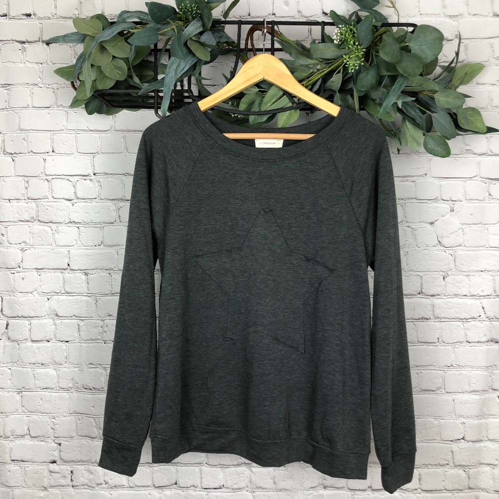 Crescent Star Patch Pullover Gray Loungwear